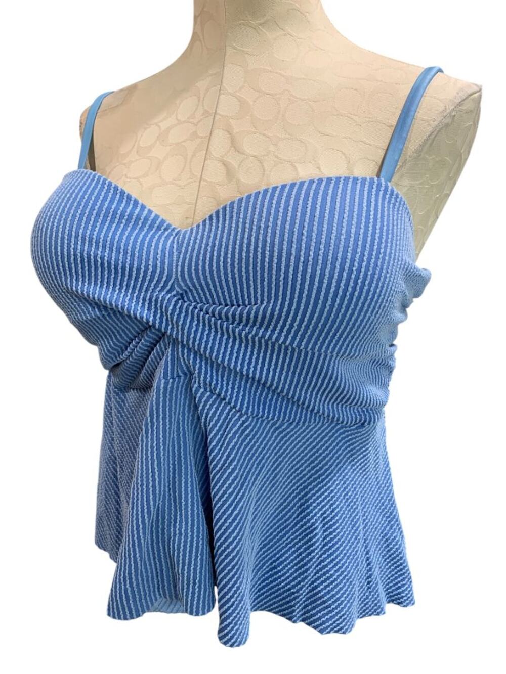 Size 3XL Womens Blue Ribbed Swim Top Padded  Adjustable Strap Bathing Suit